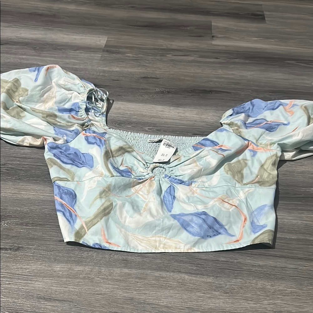 Floral Puff Sleeve Crop Top‎